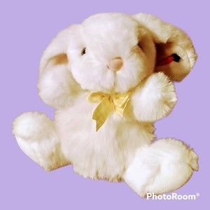 Walmart Easter Bunny White With Yellow Gingham Bow And Carrot In The Ear